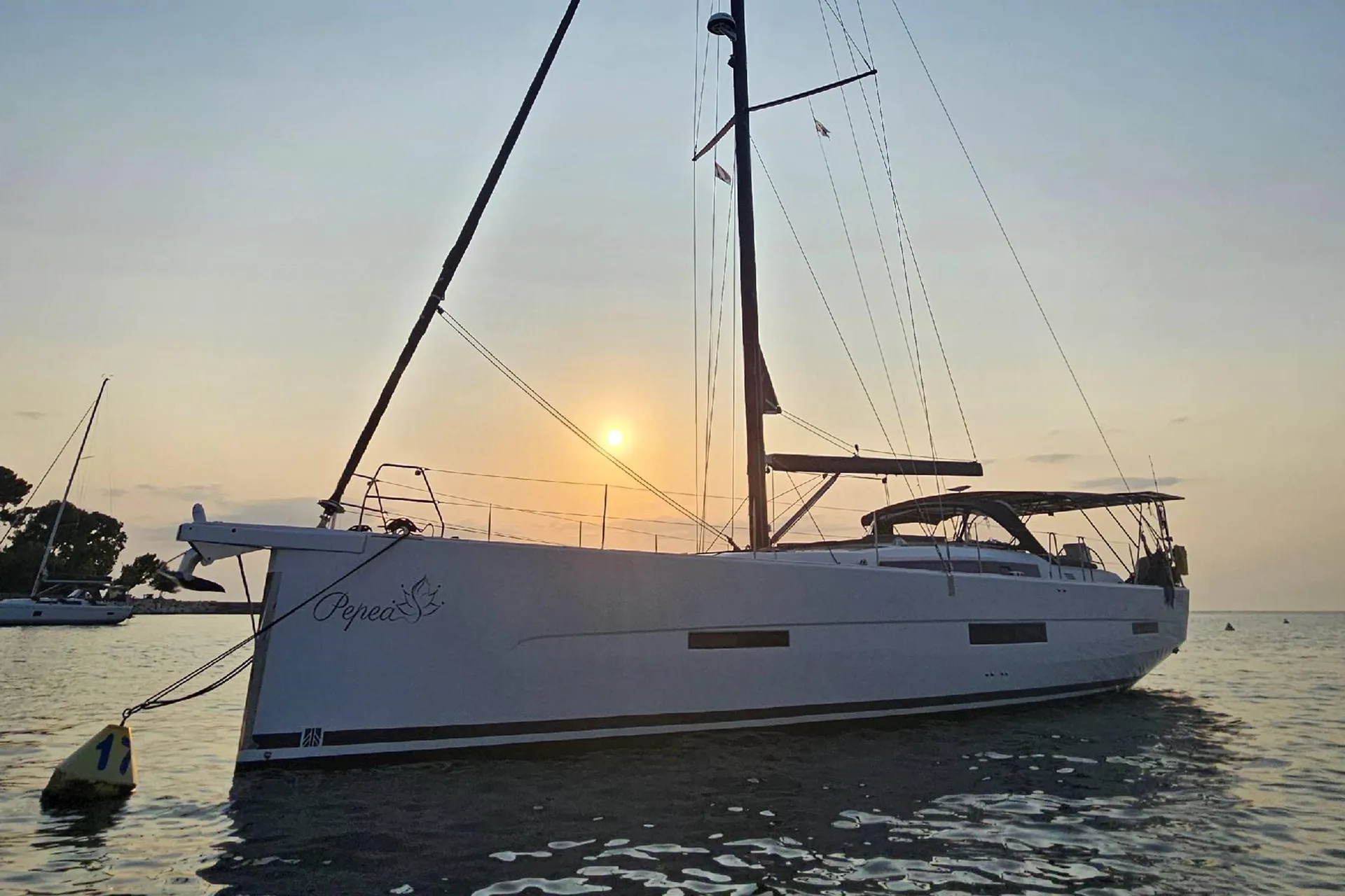 PEPEA, Hook Yachting's Dufour 56 Exclusive, at sunset